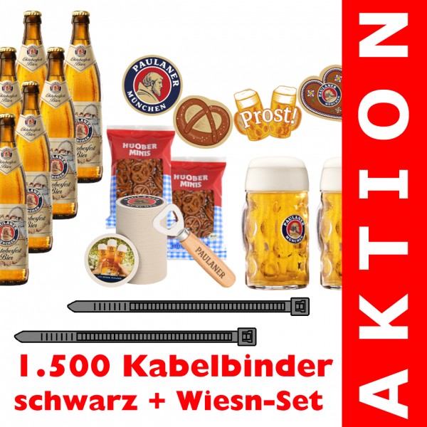 1.500 Kabelbinder schwarz + 1 original PAULANER Wiesn-Set