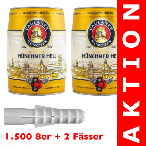 1.500 8er + 2 Partyfässer PAULANER Münchner Hell á 5 Liter