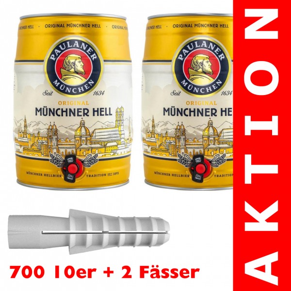 700 10er + 2 Partyfässer PAULANER Münchner Hell á 5 Liter