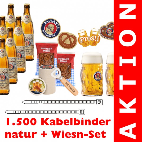 1.500 Kabelbinder natur + 1 original PAULANER Wiesn-Set